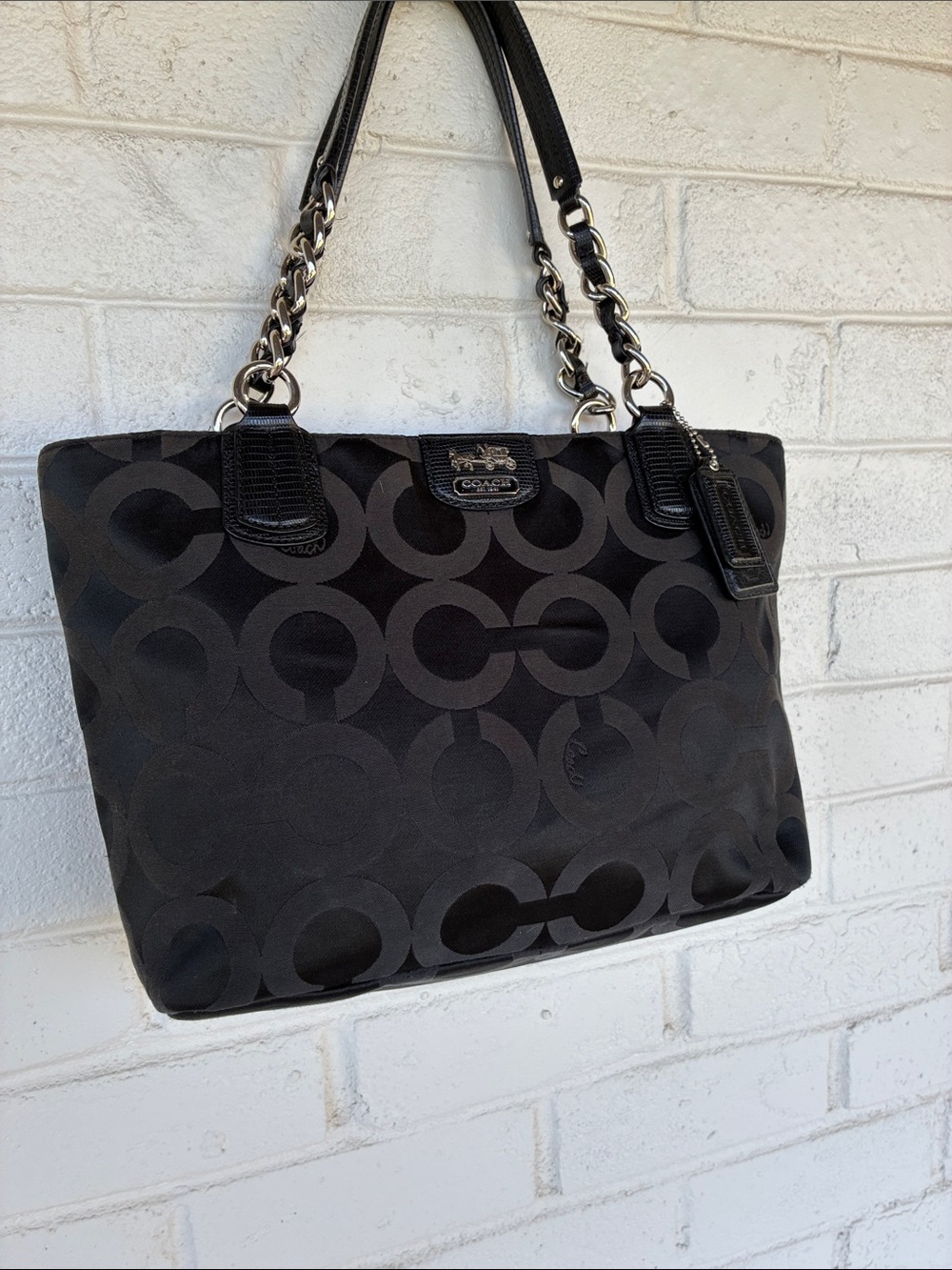 Coach Coach Black Signature Nylon Mia Opaque Chain Tote - Picture 2 of 12